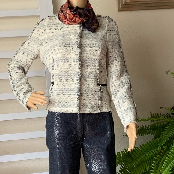 NWOT Zara Fringe Tweed Blazer Snaps zip pockets - Picture 5 of 8